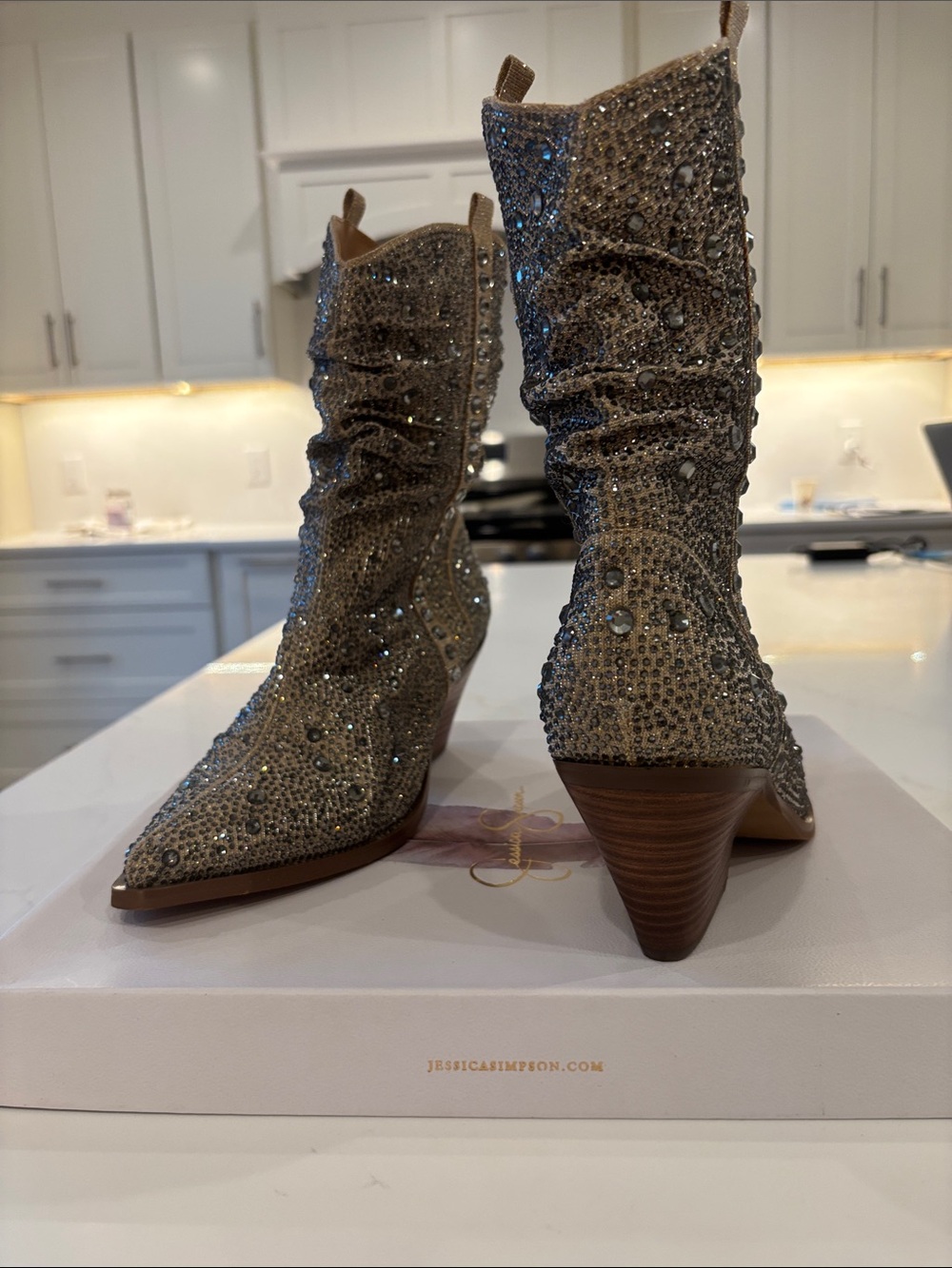 Jessica Simpson Champagne Crystal Western Ankle Boots - Picture 5 of 9